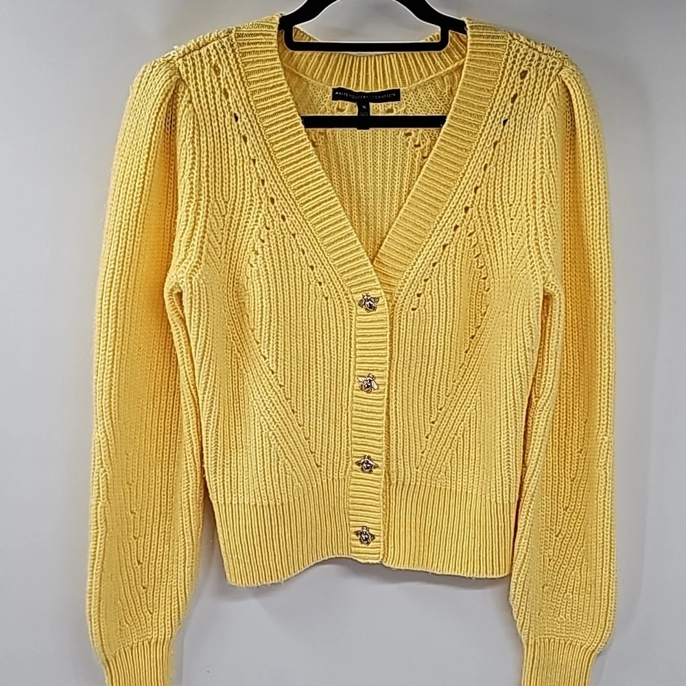 Yellow V-Neck Button Cardigan Sweater - Picture 12 of 16